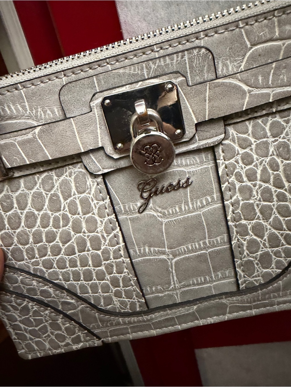 Guess Silver Croc-Embossed Crossbody Bag